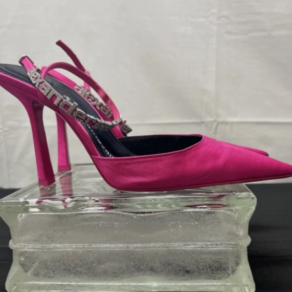 Alexander Wang Pink Crystal-Embellished Logo Heels